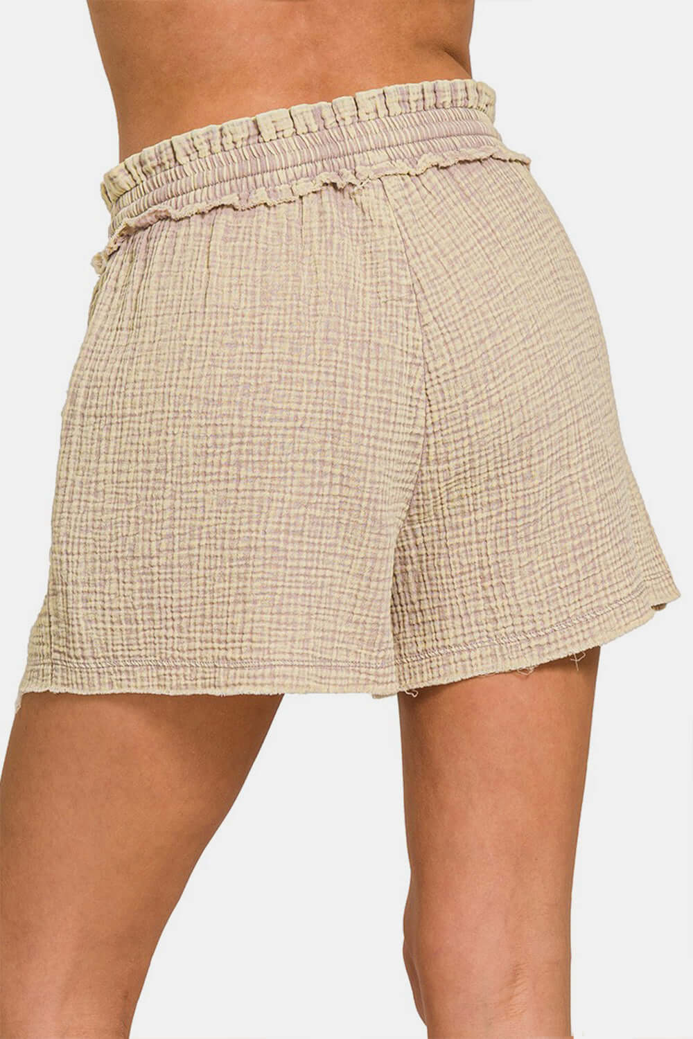 ZENANA Washed Frayed Hem Drawstring Shorts at Bella Road