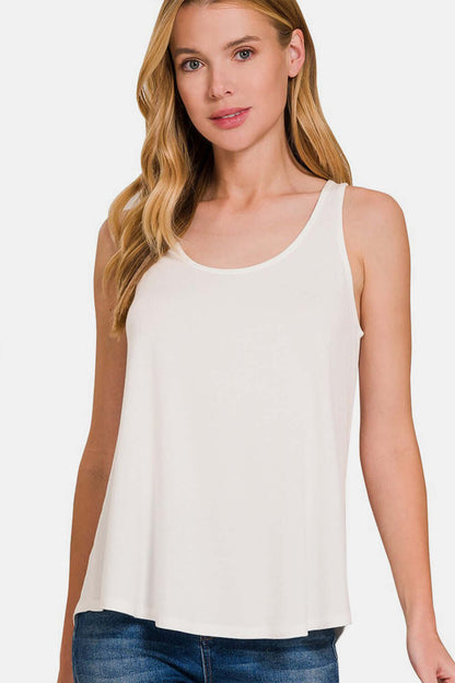 ZENANA Round Neck Flowy Hem Tank at Bella Road