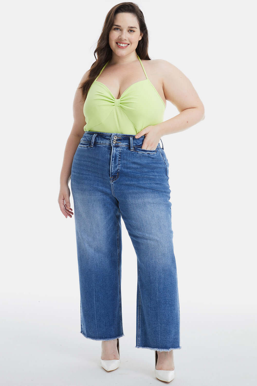 BAYEAS Full Size Raw Hem High Waist Wide Leg Jeans at Bella Road