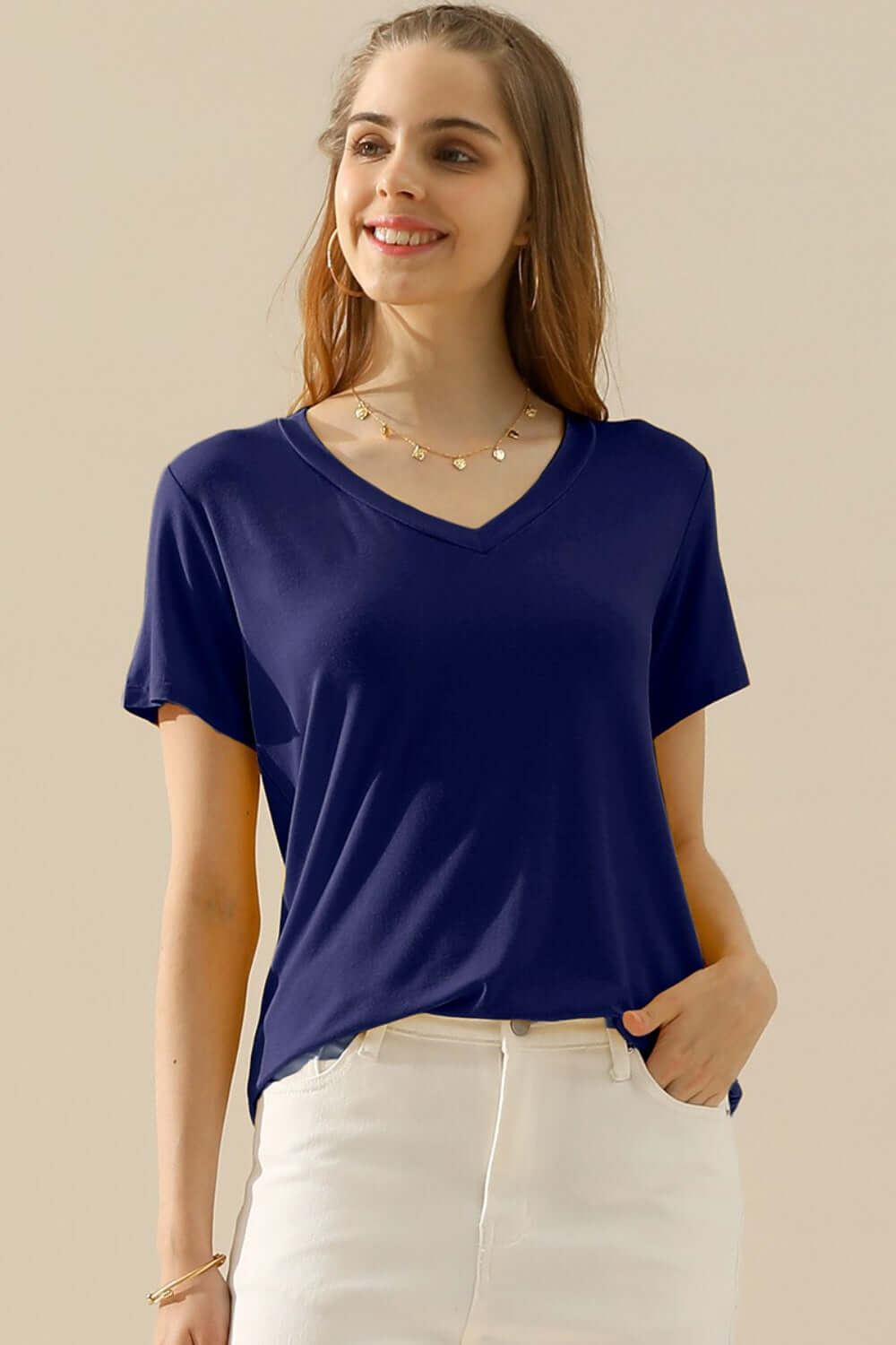 NINEXIS Full Size V-Neck Short Sleeve T-Shirt at Bella Road