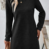 Bella Road Textured Round Neck Long Sleeve Mini Dress - Black