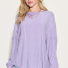 Ribbed Round Neck Long Sleeve T-Shirt - Lavender