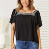 Contrast Square Neck Puff Sleeve Blouse - Black