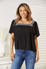 DOUBLE TAKE Contrast Square Neck Puff Sleeve Blouse at Bella Road