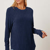 Basic Bae Ribbed Thumbhole Sleeve T-Shirt - Dark Blue