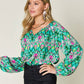 DOUBLE TAKE Full Size Printed Balloon Sleeve Blouse at Bella Road