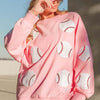 Sequin Baseball Patches French Terry Sweatshirt - Lt Pink