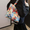 Printed Canvas Handbag with Zipper - Strawberry