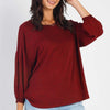 Drop Shoulder Puff Sleeve Top - Burgundy