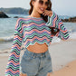 BELLA ROAD Striped Boat Neck Long Sleeve Cover Up at Bella Road