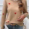 Devine Lace Detail Heart Long Sleeve Sweater - Camel