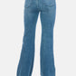 Judy Blue Full Size Tummy Control Cut Hem Flare Jeans back view in vintage wash, showcasing stylish cut hem and flattering silhouette.