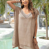 Slit Openwork V-Neck Cover-Up - Khaki