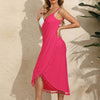 Backless Tassel Surplice Spaghetti Strap Cover Up Dress - Deep Rose