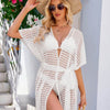 Openwork Tie Waist Cover Up - White