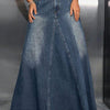 Raw Hem High Waist Denim Skirt with Pockets - Dark