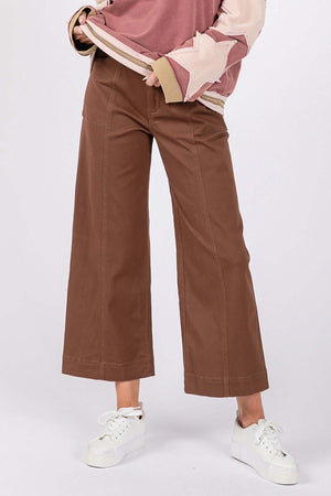 Wide Leg Cropped Pants with Front Pockets, Super-Soft Fabrication for Luxurious Feel and Adjustable Fit