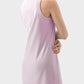 Back view of a stylish lilac sleeveless active dress, perfect for workouts and staying cool during exercise.