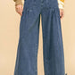 Stylish Davi & Dani wide leg mid-rise jeans with drawstring hem, perfect for a trendy and comfortable look.