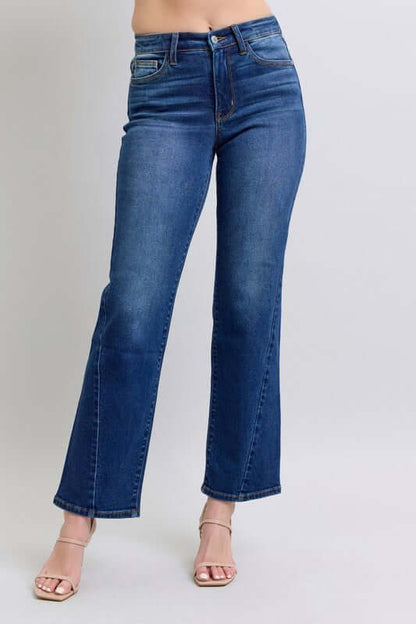 Judy Blue full size straight jeans with side seam detail, featuring pockets for a stylish and versatile look.