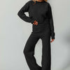 Double Take Full Size Checkered Round Neck Top and Pants Set - Black