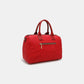 Nicole Lee USA red scallop stitched Boston bag with handles and front zipper pocket.