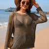 Openwork Dropped Shoulder Cover Up - Coffee Brown