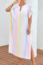 BELLA ROAD Slit Striped Notched Short Sleeve Cover Up at Bella Road