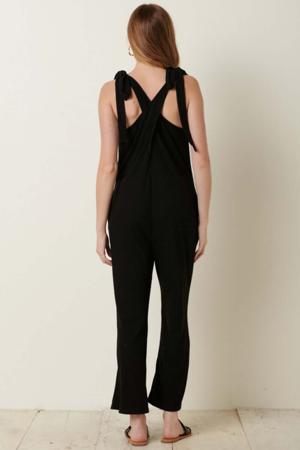 MITTOSHOP Rib Knit V-Neck Cross Back Jumpsuit at Bella Road