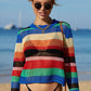 BELLA ROAD Rainbow Stripe Openwork Long Sleeve Cover-Up at Bella Road