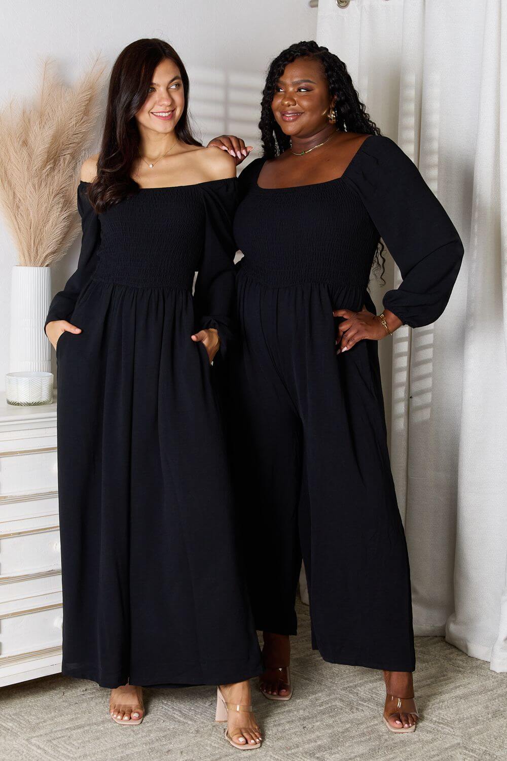 DOUBLE TAKE Square Neck Jumpsuit with Pockets at Bella Road