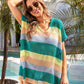 BELLA ROAD Openwork Striped V-Neck Short Sleeve Cover Up at Bella Road