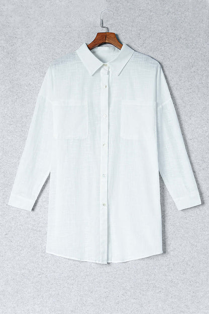 BELLA ROAD Button-Up Longline Shirt with Breast Pockets at Bella Road