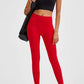 Millennia wide seamless band waist sports leggings in vibrant red, paired with a black crop top and athletic shoes.