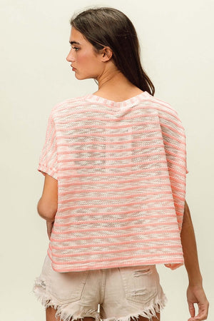 BIBI Braid Striped Short Sleeve Round Neck T-Shirt at Bella Road