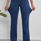 Women's stretchy straight jeans with pockets, showcasing moderate stretch in blue denim. Comfortable and stylish for any wardrobe.