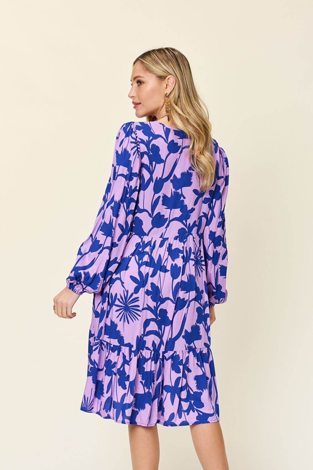 DOUBLE TAKE Full Size Printed Ruffle Hem Long Sleeve Dress at Bella Road