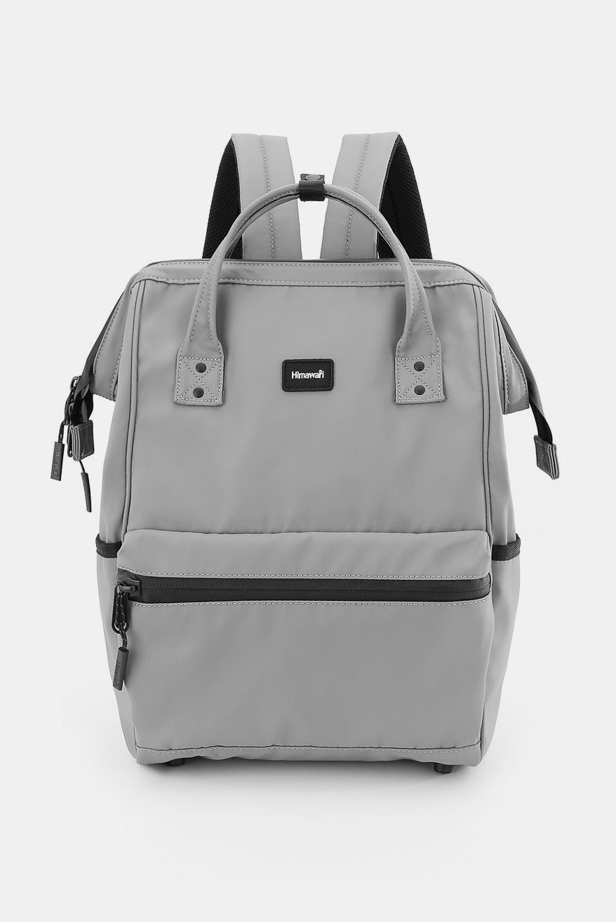 Gray Himawari waterproof backpack with USB port, perfect for work, school, and travel adventures.