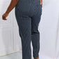 Cassidy full size high waisted tummy control striped straight jeans by Judy Blue Jeans, back view showing fit and design.