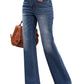 High Waist Bootcut Jeans with Pockets in moderate stretch denim, featuring buttoned closure. Perfect for stylish comfort. Shop now!