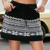 Drawstring Geometric Mini Sweater Skirt - Black