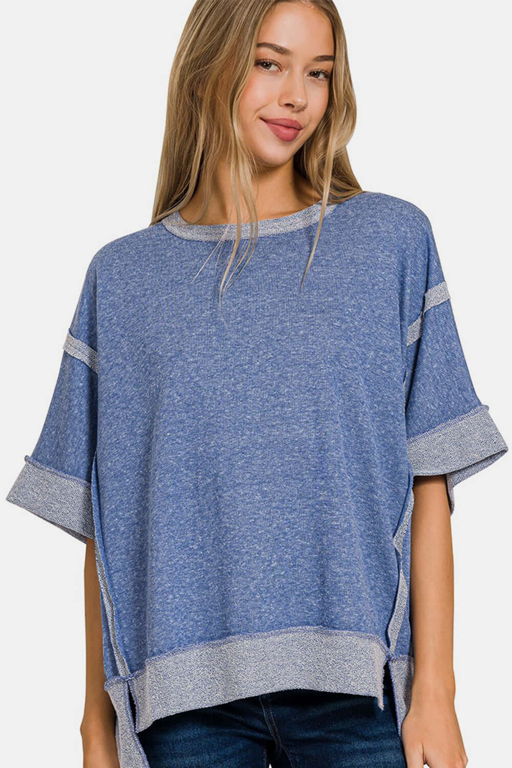 ZENANA Contrast Trim Drop Shoulder T-Shirt at Bella Road