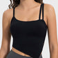 Black Millennia Slit Asymmetrical Neck Active Cami with stylish straps, perfect for workouts and trendy activewear.