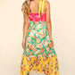 Floral Color Block Maxi Dress with Pockets