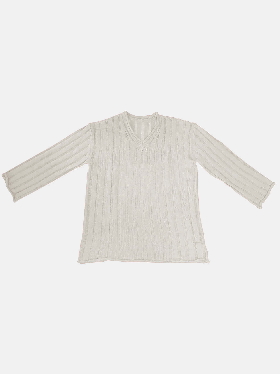 Bella Road V-Neck Long Sleeve Sweater in ivory, showcasing trendy distressed design and cozy fit for stylish fall outfits.