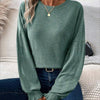 Bella Road Ribbed Round Neck Lantern Sleeve T-Shirt - Army Green