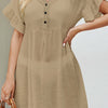 V-Neck Flounce Sleeve Cover-Up Dress - Khaki