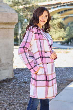 DOUBLE TAKE Full Size Plaid Button Up Lapel Collar Coat at Bella Road