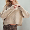 Bella Road Slit Round Neck Long Sleeve Sweater - Dust Storm