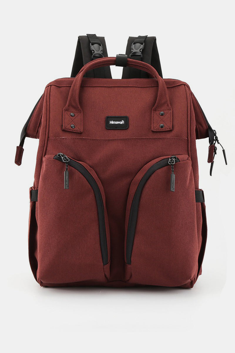 Himawari waterproof backpack bag with multilayer pockets in red, featuring durable design for organized travel and protection.